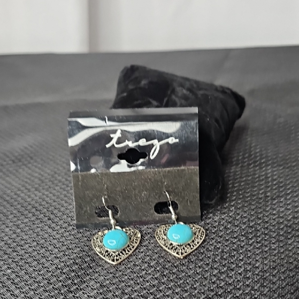 Silver and Turquoise Heart Earrings